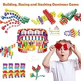 WOOD CITY 1000 Piece Dominoes Set for Kids with Extra 20 Blocks, Colorful Dominos Tiles for Building, Stacking, Racing, Tumbling, Wood Domino with Storage Bag and Box, Educational Toy