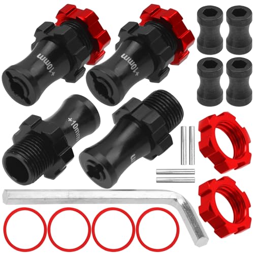 ShareGoo Metal +10mm Extended 17mm Splined Wheel Hex Hub Adapter Compatible with 1/10 Slash 2WD 4X4 Rustler Stampede Bandit 2WD 4X4 RC Car (Red)