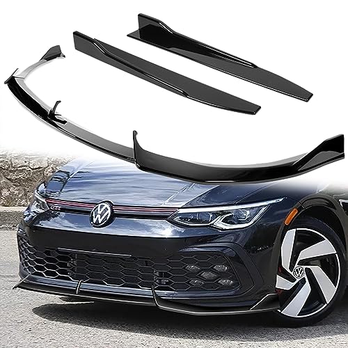 Q1-TECH, 5-Piece Front Bumper Lip + Side Skirt Rocker Winglet Canard Diffuser Wing Compatible with 2021-2024 Volkswagen Golf GTI Bumper Only MK8, Front Lip Spoiler Splitter (Painted Black)