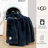 UGG 16804 Euphoria Plush Faux Fur Reversible Throw Blanket Easy Care Machine Washable Luxury Cozy Fuzzy Fluffy Luxurious Home Decor Luxurious Soft Blanket for Sofa, 50 x 70-inch, Indigo