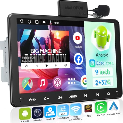 9inch Android Double Din Car Stereo with OBD, 8 Core 2G+32G Android Head Unit, Wireless Carplay Android Auto Mirrorlink, ATOTOEXCEL A6PF GPS Navi Dual BT S-XM Radio, LRV, WiFi/BT