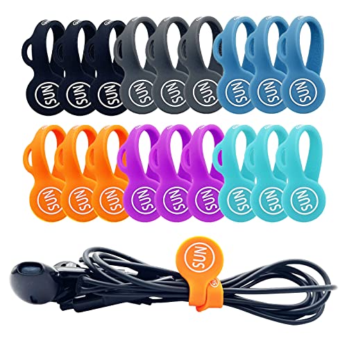 SUNFICON 18 Pack Magnetic Cable Clips Cable Organizers Earbuds Cords Winder Bookmark Clips Whiteboard Noticeboard Fridge Magnets USB Cable Manager Keeper Wrap Ties Straps