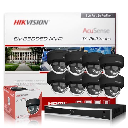 HIKV 16 Channel NVR System Kit, DS-7616NXI-I2/16P/S 4K ACU-Sense PoE NVR, 8 Pcs DS-2CD2183G2-LIS2U 8MP Black Dual Mic VCA IP Cameras, Facial Recognition, AI Detection, Compatible for Hikvision(NO HDD)