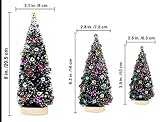 Winlyn 3 Pack Artificial Mini Tabletop Christmas Trees Tiny Frosted Bottle Brush Trees Decorated Small Sisal Trees with White Snow and Colorful Beads Winter Holiday Miniature Décor Assorted Sizes