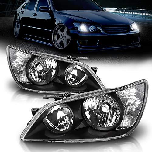 AmeriLite for 2001-2005 Lexus IS300 Projector Black OE Type Replacement Headlights Assembly Set - Passenger and Driver Side
