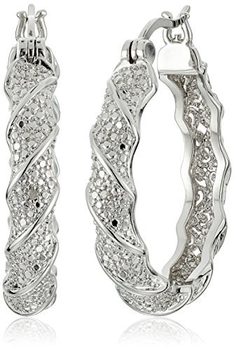 Amazon Essentials Fine Silver Plated Bronze 0.01 cttw Diamond Accent Twisted Hoop Earrings (previously Amazon Collection)
