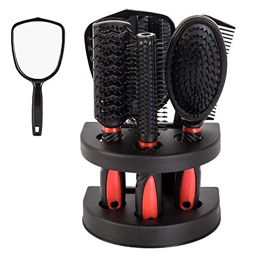 Healthcom Set of 5 Hair Combs Set Professional Salon Hair Cutting Brushes Sets Salon Hairdressing Styling Tool Mirror And Holder Stand Set Dressing Comb Kits for