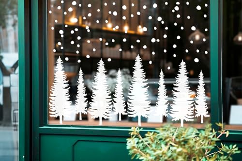 Whaline 9 Sheet Forest Window Clings Snowy Xmas Forest Trees Reusable Christmas Window Decals