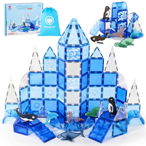 Arctic Animals Magnetic Tiles for Kids Ages 3-8, Frozen Toys Magnetic Building Set with 6 Sea Animals, Educational Magnet Blocks for School Toddlers, Birthday Xmas Gifting Purpose for Boys Girls 4-6