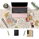 Japanese Ramen Sushi Food Desk Mat Beige XL Mouse Pad Large Full Desk Mousepad Gaming Extended Keyboard Mouse Mat Desk Pad for Computer Laptop 31.5''X15.7'' Non-Slip Rubber Base with Stitched Edges