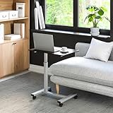 Seville Classics Airlift Height Adjustable Mobile Rolling Laptop Cart Computer Workstation Desk Table for Home, Office, Classroom, Hospital, w/Wheels, Overbed Sit Stand (24"), Espresso