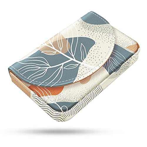 xiviers Business Card Holder，PU Leather Business Card Case Color Printing Pattern Card Holder Wallet，Pockets Magnetic Credit Card Holders for Men and Women，Bohemian Leaf
