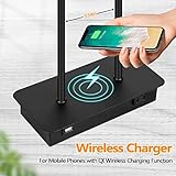 Set of 2 Wireless Charging Touch Control 3-Way Dimmable Table Lamps, Beside Nightstand Lamps for Bedroom with USB Port & AC Outlet, Living Room Office End Table Modern Black Lamps, LED Bulbs Included