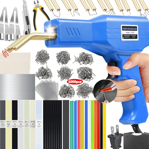Upgraded 220W Plastic Welder, 2 in 1 Plastic Welding Repair Welder Kit 1000PCS Hot Stapler Soldering Gun with 100PCS Plastics Welding Rods Car Bumper Repair Kit for Most Plastics(Blue)