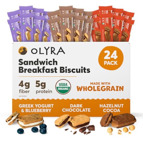 Olyra Variety Pack Sandwich Breakfast Biscuits, Healthy Snacks for Adults and Kids, Low Sugar, Organic Cookies, Office Snacks, USDA Certified, Non GMO 24 Packs