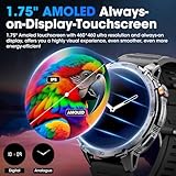 Military Smart Watch for Men 1.75" HD AMOLED Display 730mAh Battery Smart Watches with LED Flashlight for Android iOS（Bluetooth Call Answer/Dial Calls） Fitness Tracker with Heart Rate