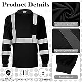 Amylove 4 Pcs Long Sleeve Reflective Safety T Shirt High Visibility Safety Shirts with Reflective Strips Men Women (Black,L)