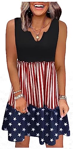 CHUNTIANRAN 4th of July Outfits for Women American Flag Dresses Patriotic USA Sundresses Red White and Blue Mini Dress(USA Flag-2,2X-Large)