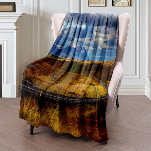 Fleece Throw Blanket for Couch, Sofa, Amazing Sky Empty Road Leading Along Coast Typical Nature Adventure Parks Asphalt Beautiful Cloud Blanket Warm, Soft, All Season Use, Cozy Throw Blanket 40x50