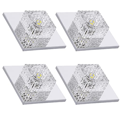 5W Led Downlights Set of 4,Baffle Trim Colorful Recessed Crystal Led Ceiling Lamp Embedded LED Panel Light Square Led Recessed Lighting Cut Hole Size: 50-90mm