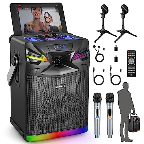 GPSK-1 DSP Bluetooth Karaoke Machine with 2 Microphones for Karaoke Parties and Live Streaming, Professional Karaoke Speaker with Digital Recording,Sound Effect,DJ Lights,FM (6.5 inch)