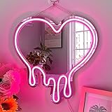 BDUN Heart Neon Sign for Wall Decor, Adjustable Brightness Heart Neon Mirror with Light, USB Powered 17" X 15" LED Heart Neon Light for Teen's Bedroom, Birthday, Girl's Gift