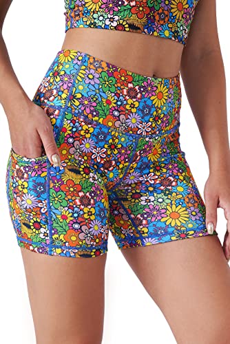Tough Mode Women High Rise 5" Super Soft Athletic Shorts Pockets Bike Fitness Workout Running Yoga Tummy Control