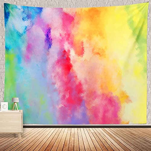BULOR Colorful Rainbow Paint Art Tapestry, Oil Painting Watercolor Pattern Wall Hangings Tapestry for Bedroom Living Room Office Dorm Man Cave Background(80x60 Inch)