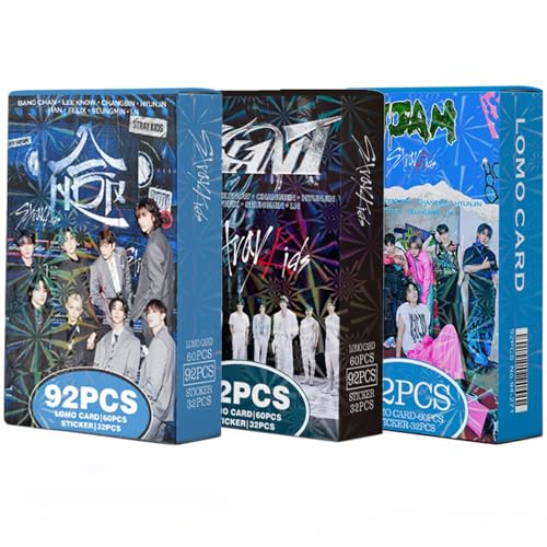 KPOPBP 3 Pack/180 PCS Stray Kids Photocards 96 PCS Stickers ATE Album JJAM Cards Kpop Giant SKZHOP HIPTAPE 合(hop) Lomo Card Set Gift Merch for SKZ Boys and Girls