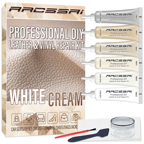 Cream Leather Repair Kit for Furniture, Car Seats, Sofa, Jacket and Purse, PU Leather Leather Repair Paint Gel for Repairing Tears & Burn Holes, with Color Matching Guide & Super Easy Instructions