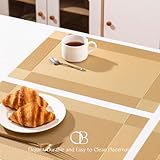 Placemats Set of 8 - Easy Clean Woven Vinyl Placemats for Dining Table, Indoor/Outdoor Place Mats, Washable PVC Table Mats（Gold Cube）