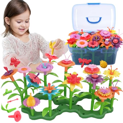 BIRANCO. Flower Garden Building Toys - Build a Bouquet Floral Arrangement Playset for Toddlers and Kids Gifts Age 3, 4, 5, 6 Year Old Girls, Educational STEM Toy (120 PCS)