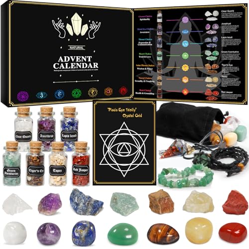 pozemu Crystal Advent Calendar 2025 Healing Crystal Natural Gemstone 24 Days Christmas Countdown Calendar for Adult