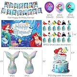 Little Mermaid Party Decorations, Ariel Birthday Party Decorations Set included Happy Birthday Banner, Tableware, Balloons, Tablecloth, Backdrop, Cake Topper for Ocean Themed Party Decor