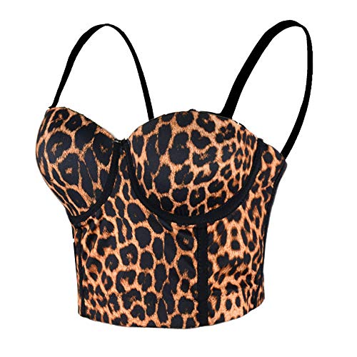 ELLACCI Women's Leopard Print Bustier Crop Tops Sexy Sleeveless Brown Women Corset Top Large