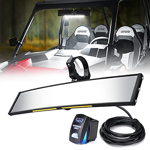 Xprite 13" UTV Rear View Center Mirror w/Interior Lights and Rocker Switch, Aluminum Rearview Mirrors fits 1.75"-2" Mount for Polaris RZR Can-Am X3 Arctic Cat Kawasaki Yamaha, Patent Design