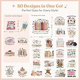 Kaciola 30 Sheets Book Lover Iron on Transfers, Bookworm DTF Transfers Ready to Press Washable Stickers Iron on Decals for T Shirts Hoodie DIY Crafts