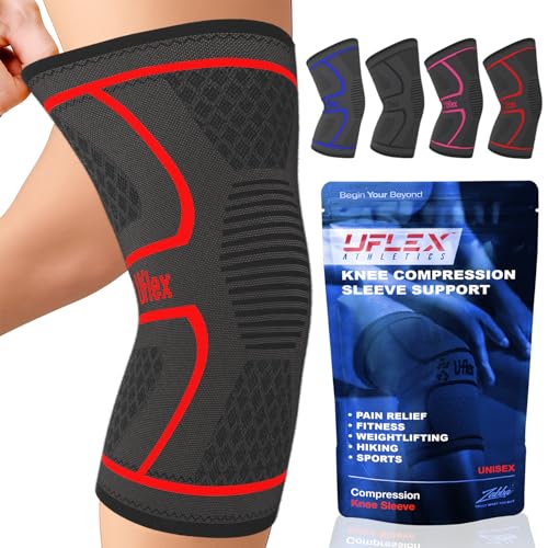 UFlex Athletics Compression Knee Brace for Women & Men Knee Sleeves Support for Sports, Running, Weightlifting, Arthritis, Meniscus Tear, ACL, Hiking, Recovery Support & Fitness Medium Red