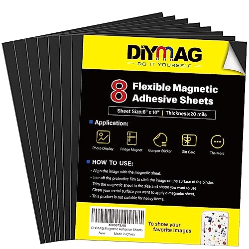 DIYMAG 8Pack Magnetic Adhesive Sheets, Magnetic Sheets with Adhesive Backing, 8x10 Inch Flexible Magnet Sheets for Crafts Photos and Die Storage Easy to Cut