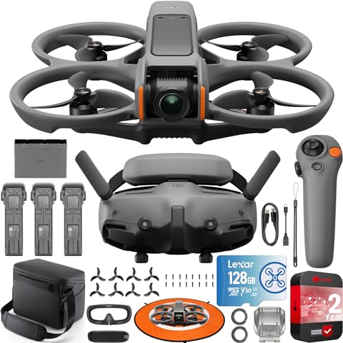 DJI Avata 2 FPV Drone Fly More Combo (3 Batteries) with Camera 4K Including Goggles 3 and RC Motion 3, Immersive Experience, Built-in Propeller Guard, POV Content Bundle with Deco Gear Accessories