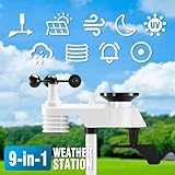 Gevanti Weather Station Wireless Indoor Outdoor with 9-in-1 Sensor & LCD Display, Weather Station with Rain Gauge and Wind Speed/Direction, Moon Phase, Forecast, Temperature, Pressure, Humidity, Alarm