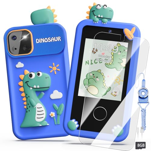 Luyiilo Kids Smart Phone Toys for Boys,Dinosaurs Gift Toys for Boys Ages 3-9 Christmas Birthday Gifts Mini Smart Phone Toys With 2.8" Touchscreen 16 Learning Games Dual Camera Music Player, 8G SD Card