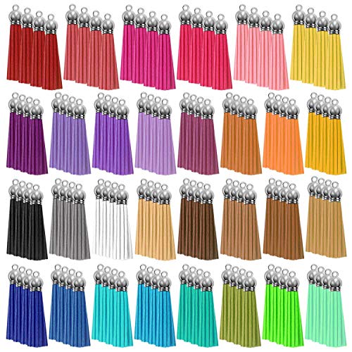 Paxcoo 120Pcs Keychain Tassels Bulk for Crafts, Leather Key Chain Charms for Jewelry Making, Resin Epoxy, Acrylic Blanks Bracelets (2 1/8 inch)