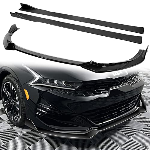 Q1-TECH, 9-Piece Front Bumper Lip & Side Skirt Extensions Diffuser Compatible with 2021-2024 Kia K5 GT-Line Models Only, Front Lip Spoiler Air Chin Splitter ABS (Painted Black)