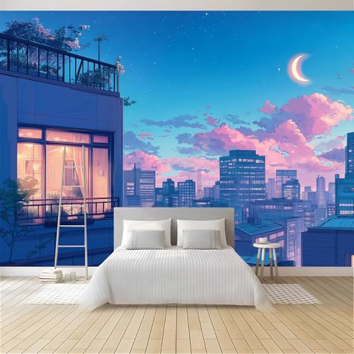 NAWVNMI Removable Anime Style Mural Wallpaper, Night Sky Wall Mural, Peel and Stick Wallpaper for Bedroom Living Room, TV Background Wall Paintings - 151" x 105"