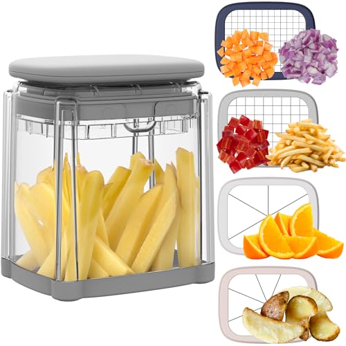 Brieftons PerfectCut Vegetable Chopper: 4-Blade Veggie Dicer Fruit Slicer, Potato French Fry Cutter, Wedge Cutter, Onion Chopper, Egg Slicer with 5 Recipe Ebooks, Safe to Use, Easy to Clean & Store