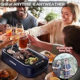 Indoor Grill Electric Grill CUSIMAX Smokeless Grill Portable Korean BBQ Grill with Turbo Smoke Extractor Technology, Non-stick Removable Grill Plate, Tempered Glass Lid, Great for Party(Single Plate)