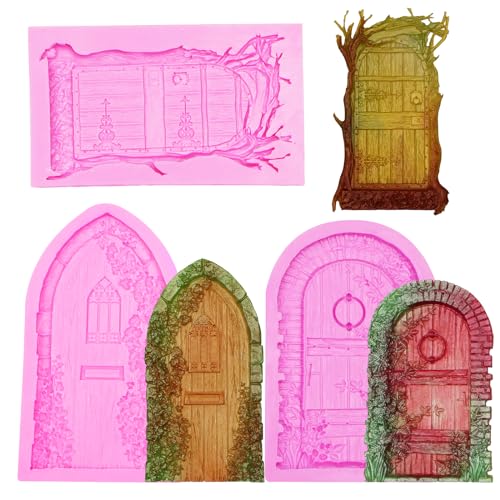 Fairy Garden Door Fondant Molds, Enchanted Vintage Treehouse Silicone Chocolate Molds, Cake Decorating Baking Molds for Pudding Jelly Cookie Candy Gum Dessert Clay Resin DIY Craft