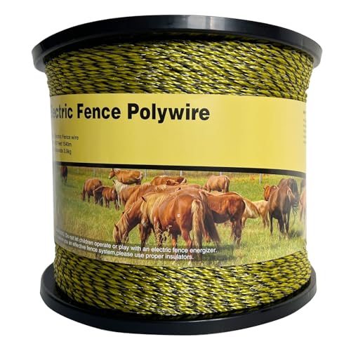 Upgraded Electric Fence Polywire 5050 feet 1540 Meters,1/8 Diameter Portable Electric Fencing Polywires, 6 Stainless Steel Strands,Easy to Install,Yellow and Black,Portable Electronic Fence