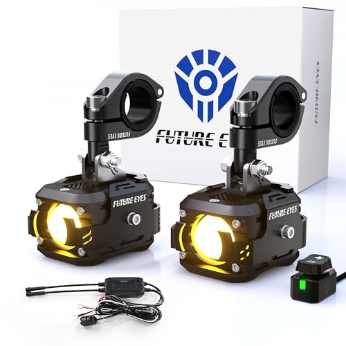 Future Eyes LED Motorcycle Fog Lights, 60W Auxiliary Driving Lights, High/Low Beam, Amber/White Daytime Running Light, Waterproof Off-Road Light for Motorcycles, ATVs, UTVs & Dirtbike